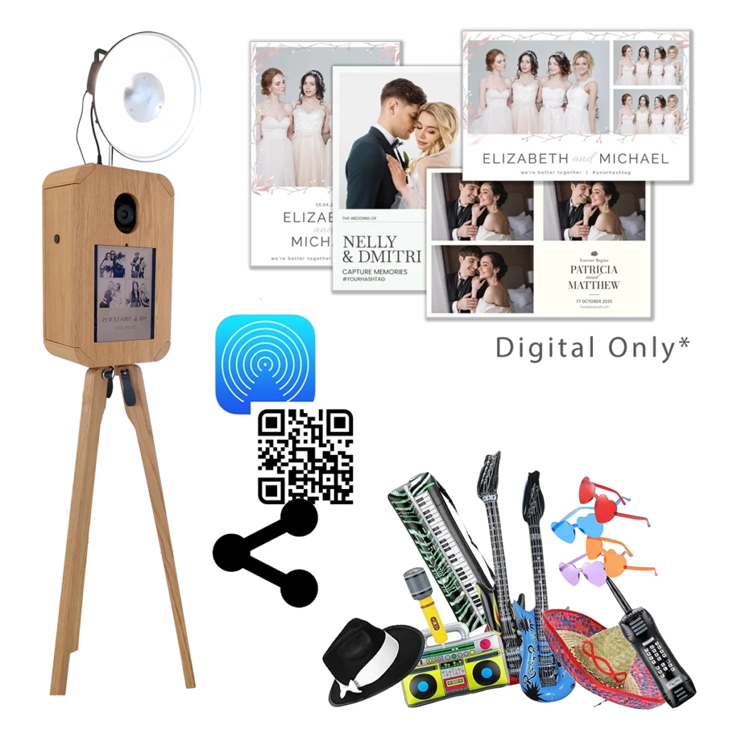 Photo booth with wedding memorabilia items