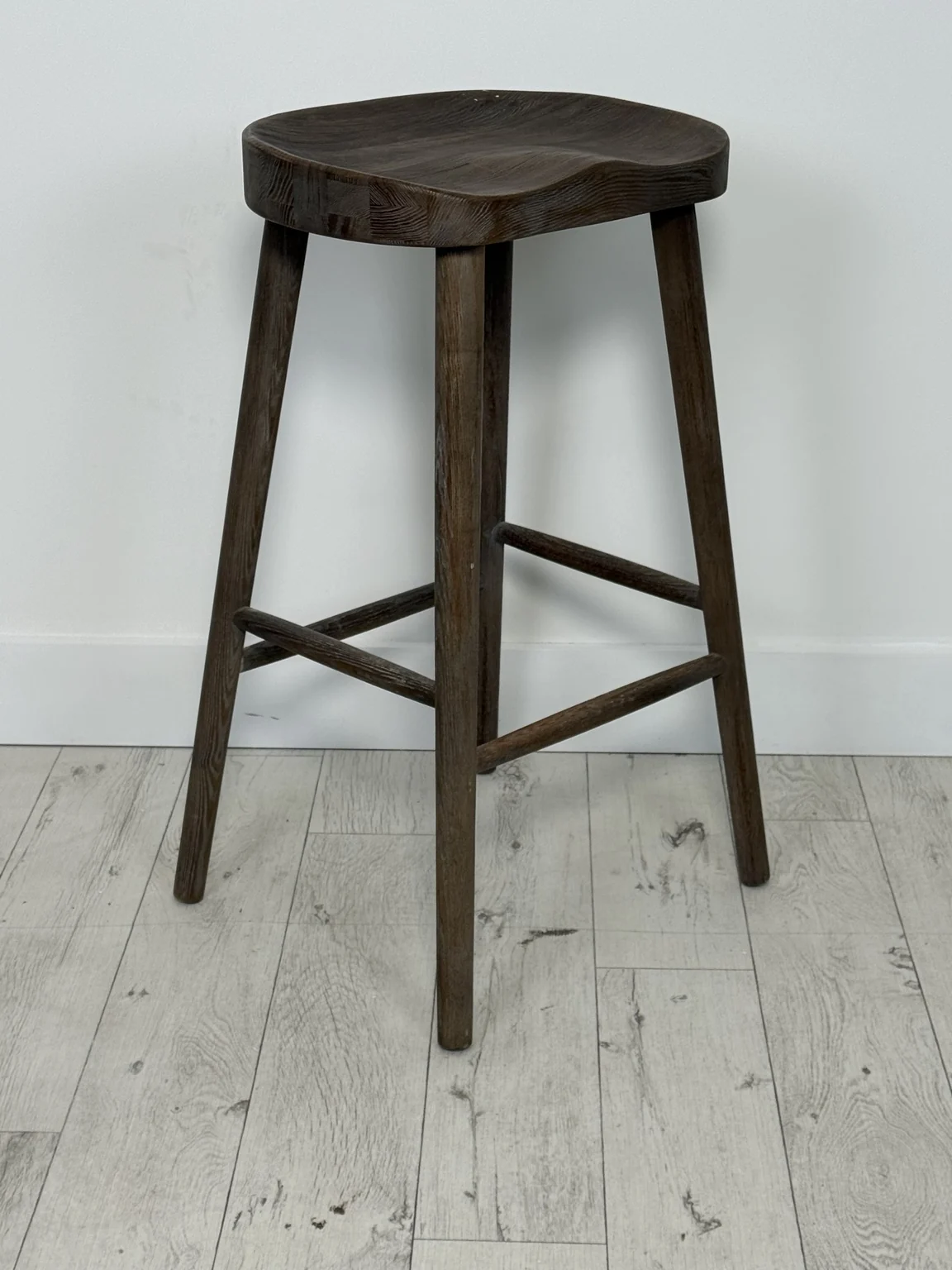 Distressed oak stool at Selfie Studios in Bulkington